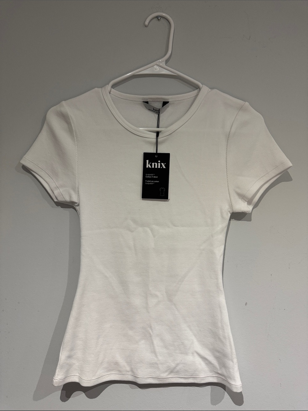knix White Ribbed Short Sleeve Crewneck Tee